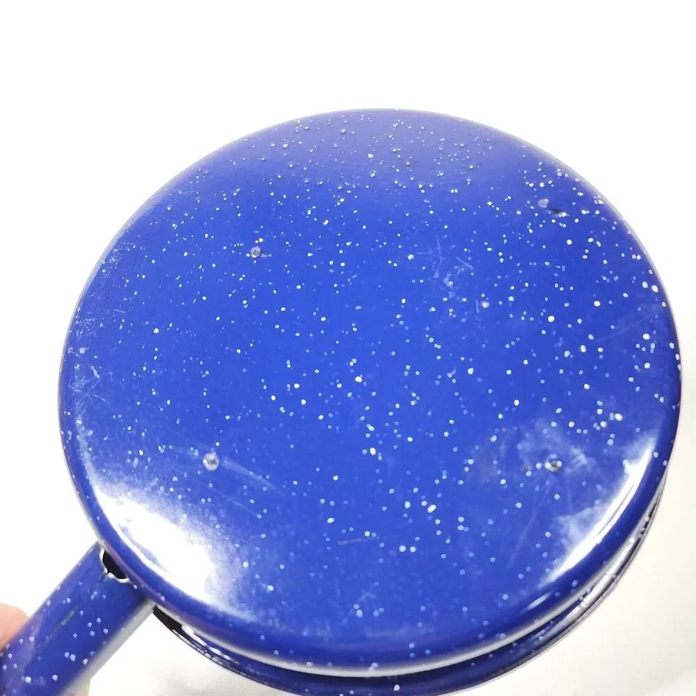 Vintage Medium Blue White Speckled Enamelware Skillet Frying Pan 9